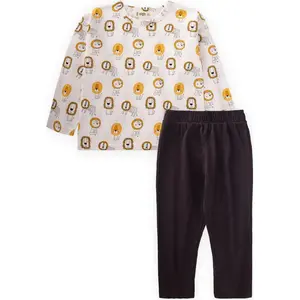 Aslan Desenli Erkek Pijama Takım 1-5 Yaş Kırık Beyaz