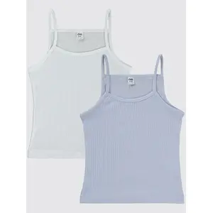 Kız Çocuk 2'li Atlet Set 2-10 Yaş Beyaz-Lila