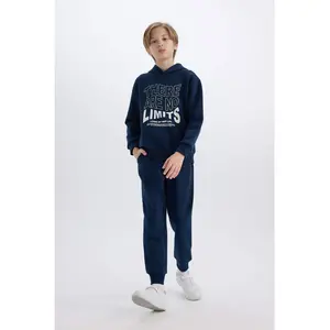 Erkek Çocuk 2'li Takım Kapüşonlu Baskılı Sweatshirt Beli Lastikli Eşofman Altı B0409A824CW