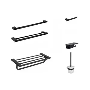 Antrasit Metal Lüks 6 Parça Banyo Seti Havluluk Wc Fırçası Tuvalet Kağıdı
