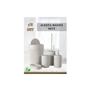5’li Şık ve Pratik Banyo Seti – Çöp Kovası, Sabunluk, Diş Fırçalık, Sıvı Sabunluk, Tuvalet Fırçası
