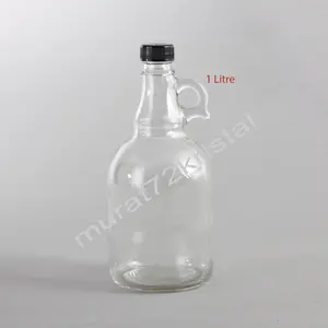 1000cc 20 Adet Kapaklı Kulplu Cam Şişe/Galon Şişe