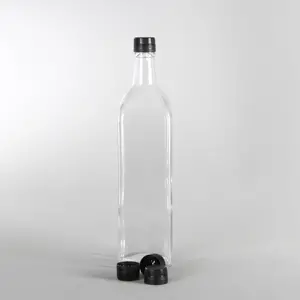 1000cc 40 Adet Çakma Kapaklı Köşeli Cam Yağ Şişesi