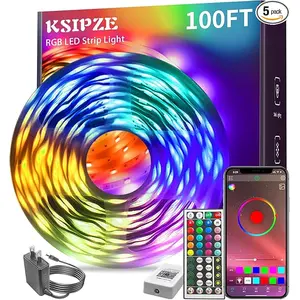 KSIPZE 100ft Led Şerit Işıklar RGB Müzik Senkronizasyon Renk Değiştiren, Akıllı Uygulama Kontrol Uzaktan Kumandalı Bluetooth Led Işıklar, Yatak Odası Aydınlatması için Led Işıklar Esnek Ev Dekoru