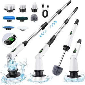 8 Değiştirilebilir Fırça Başlığı, 3 Ayarlanabilir Açı Su Geçirmez LED Ekran, Kablosuz Temizleme Fırçası Malzemeleri, Banyo Temizleyici Seti, Uzun Saplı, Duş Zemin Küvet için Elektrikli Döndürmeli Fırça