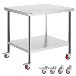 Vevor 30x36x34 İnç Paslanmaz Çelik 4 Tekerlekli Ağır Hizmet Tipi Ticari Gıda Hazırlama Çalışma Masası