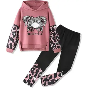 Kız Giysileri Cool Girl Print Tie Dye Hoodie Kazak Sweatshirt Tayt 2 Parça Kıyafetler