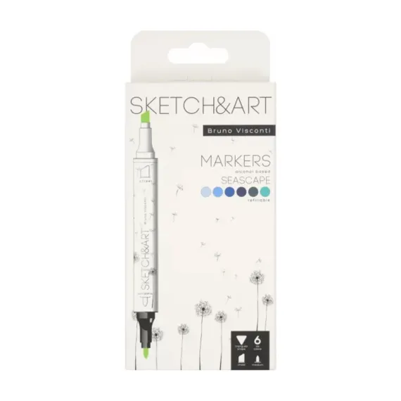 Bruno Visconti Sketch Art' Çift Taraflı Markers 6 Renk Deniz Manzarası