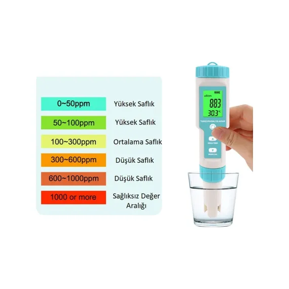 Hubstein 4 In 1 Kalem Tipi Ph Ec Tds Sıcaklık Ölçer LED Ekranlı Su Kalite Test Ölçüm Cihazı