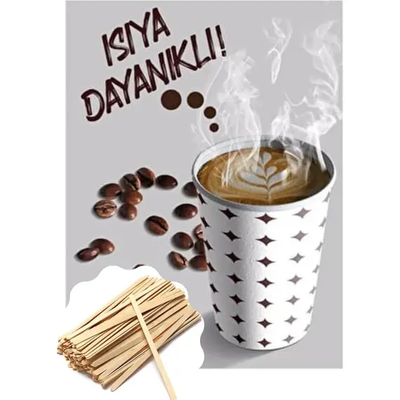 Karton Bardak (7oz) 500 Adet - Ahşap Karıştırıcı 500 Adet