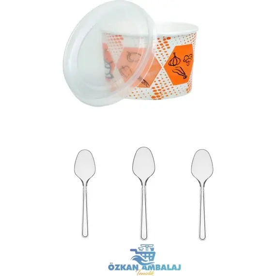 100 Adet Kapaklı Çorba Kasesi / Adet Plastik Lüx Kaşık