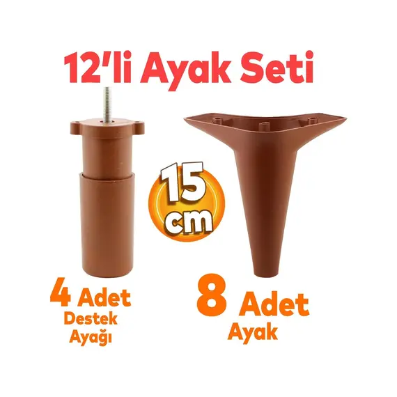 Badem10 Aspen 12'li Set Mobilya Kanepe Koltuk Tv Ünitesi Baza Ayağı Ayakları Destek 15 Cm Robot Süpürge