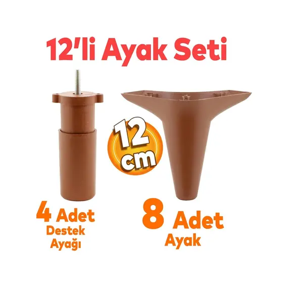 Badem10 Aspen 12'li Set Mobilya Kanepe Koltuk Tv Ünitesi Baza Ayağı Ayakları Destek 12 Cm Robot Süpürge