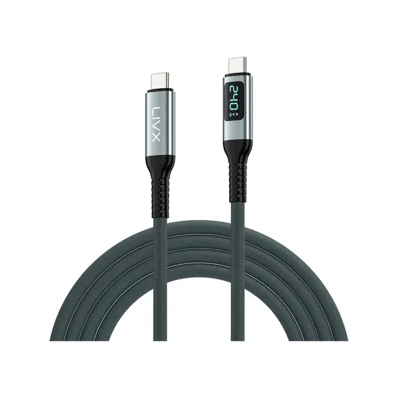Livx Thunderbolt 4 Type C To Type C 240W Hızlı Şarj 8K@60Hz Görüntü Aktarımı 40GBPS Veri Transferi Pd3.1 Dijital Göstergeli 2 Metre Örgülü Kablo Ard-01