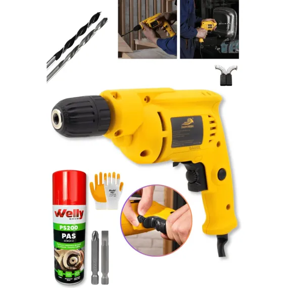 Dager DGR-5710 Darbesiz Matkap 580 W Metal Şanzıman Devir Ayarlı 10mm Elektrikli Matkap Vidalama Setli + Pas Sökücü