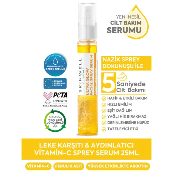 SKINWELL Ton Eşitleyici ve Süper Aydınlatıcı C Vitamini Yüz Bakım Sprey Serum 25 ml
