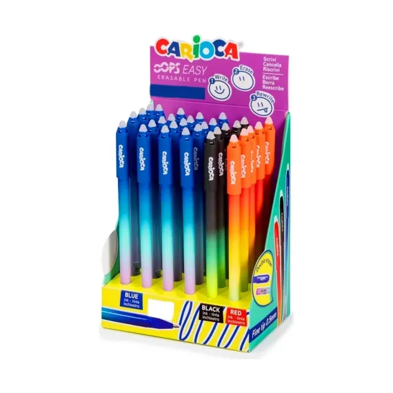 Carioca Tükenmez Kalem 07 Oops Easy Silinebilir 3 Lü Set - Mavi Siyah Kırmızı