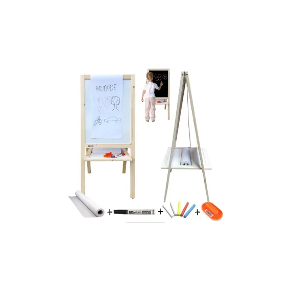 Armode Rulo Kağıtlı Çift Taraflı Ayaklı Ahşap Çocuk Yazı Tahtası Siyah-Beyaz 115 x 50 cm