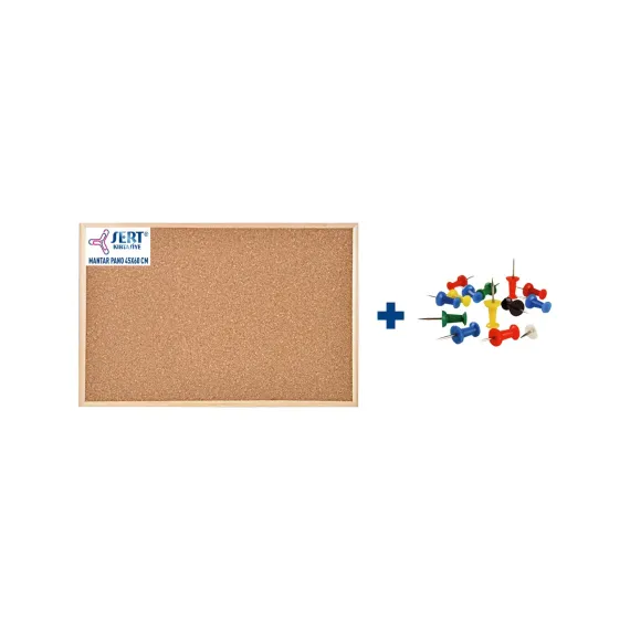 Sert Kırtasiye Ahşap Çerçeve Mantar Pano 45 x 60 cm + Harita Çivisi