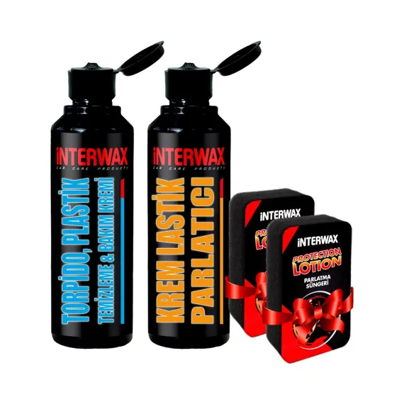  Interwax 2'li Oto Bakım ve Temizlik Seti Torpido Parlatıcı Krem + Lastik Parlatma Kremi + 2x Sünger