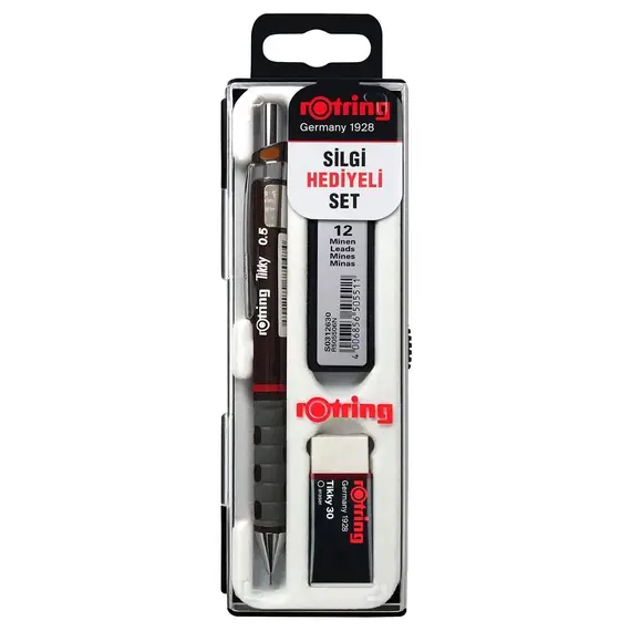 Rotring Tikky Okul Seti 0.5 mm Bordo Versatil Kalem + Silgi + Uç