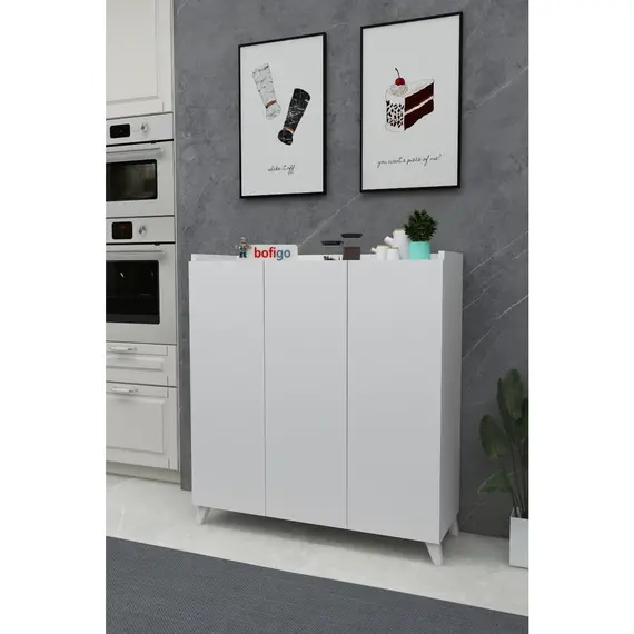 Bofigo 3 Kapaklı Çok Amaçlı Dolap Çok Amaçlı Mutfak Dolabı Banyo Dolabı Ayakkabılık Beyaz