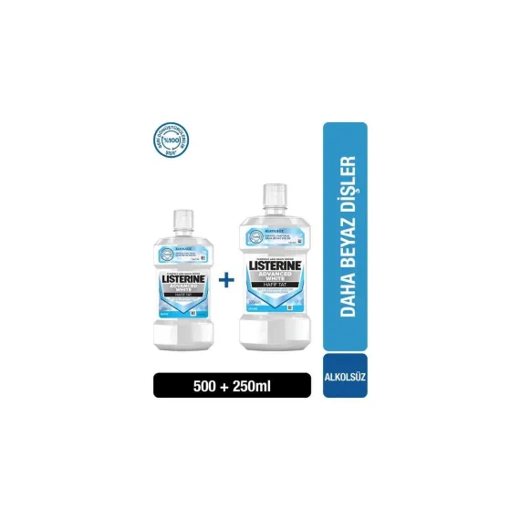 Listerine Advanced White Hafif Tat Alkolsüz Ağız Bakım Suyu 500 ml + 250 ml Hediyeli Set