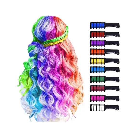 Deco Elit Saç Tebeşiri Taraklı 10 Lu Renkli Saç Boyası Tebeşiri Geçici Saç Tebeşir Seti Hair Chalk