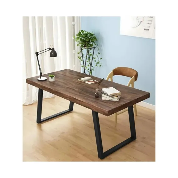 Enjoy Life Ahşap Masif Ağaç Doğal Çalışma Masası Demir Iskelet Ofis Masası