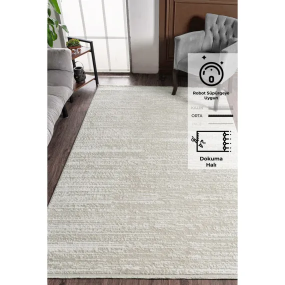  Konfor Jasmine 1452  Krem Bej Modern Dokuma Halı