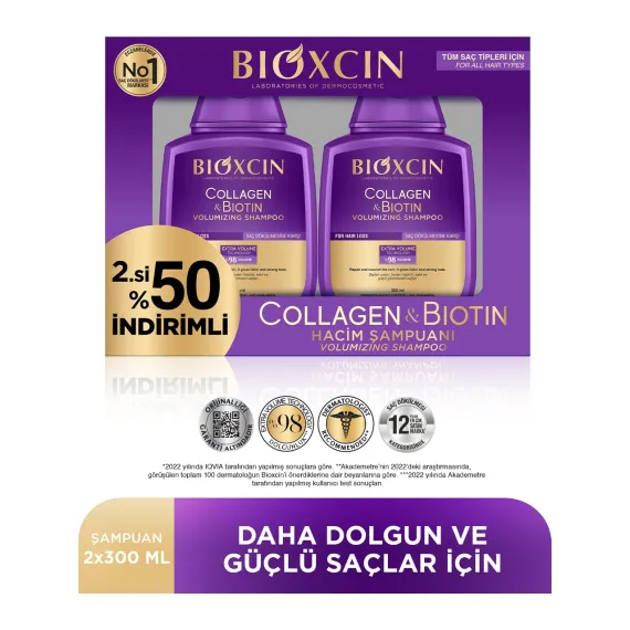 Bioxcin Collagen & Biotin Ekstra Hacim & Dolgunlaştırıcı Şampuan 300 ml - 2 Li Avantaj Seti