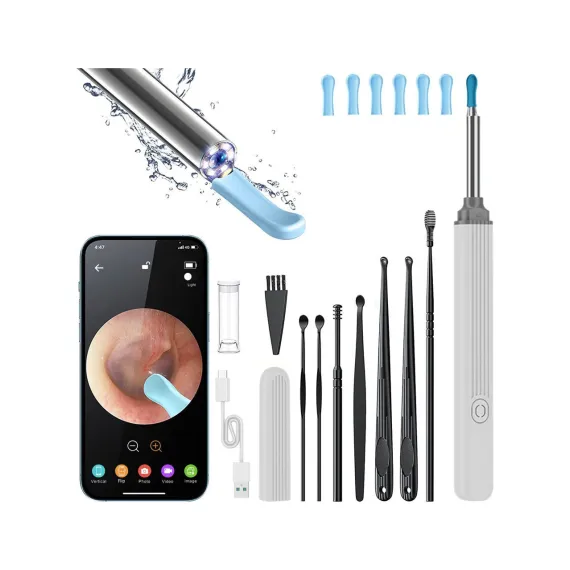 Semgears Ne3 Pro Akıllı Kulak Wax Temizleme Temizleyici ile Hd Kamera LED Işık Kablosuz Otoskop Alet Takımı Beyaz 