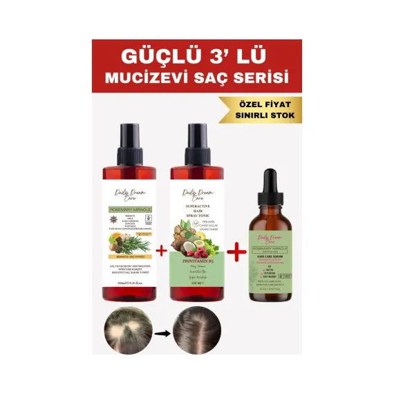 Daily Dream Care Güçlü 3’lü Mucizevi Saç Seti Biberiye Tonik+Sirkeli Tonik + Biberiye Kompleks Yağ