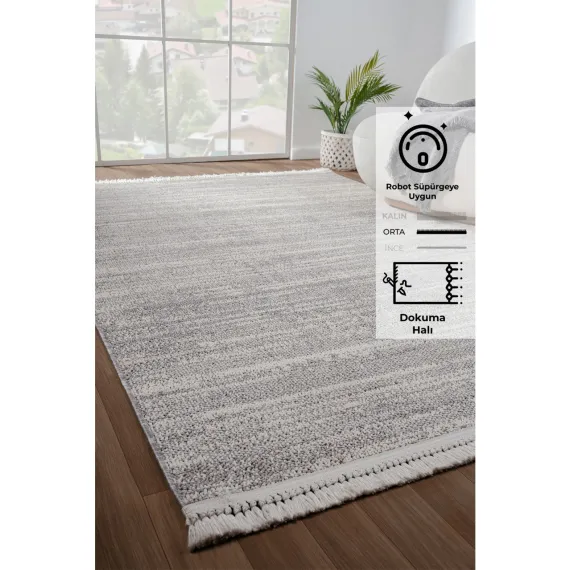  Konfor Bastia 1276 Krem Gri Yumuşak Örgü Modern Dokuma Bukle Halı80x150