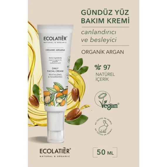  Gündüz Yüz Nemlendirici Kremi Organik Argan Yağlı, Canlandırıcı, Besleyici, Yaşlanma Karşıtı 50 ml
