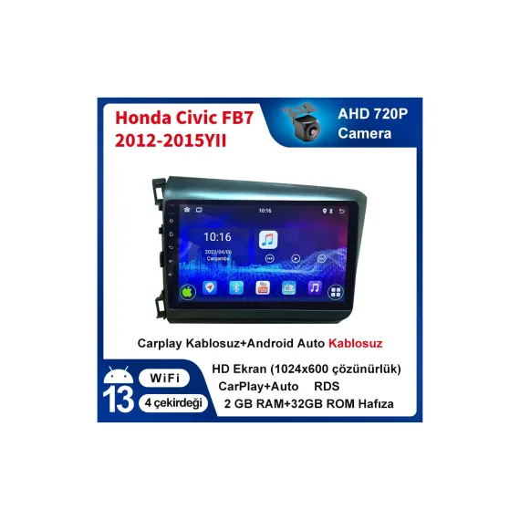 For-x Honda Civic Fb7 2012-2015YIL 9'inç Araba Android Multimedya Carplay Navigasyon Cihazı