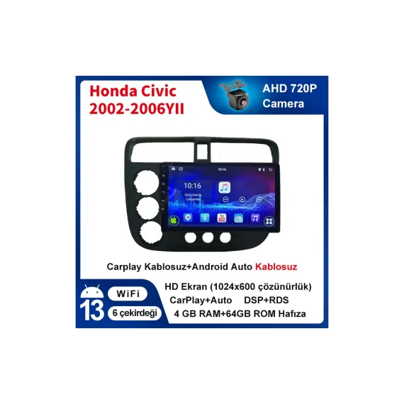 Pioneer Honda Civic 2002-2006YIL 9'inç Araba Android Multimedya Carplay Navigasyon Cihazı