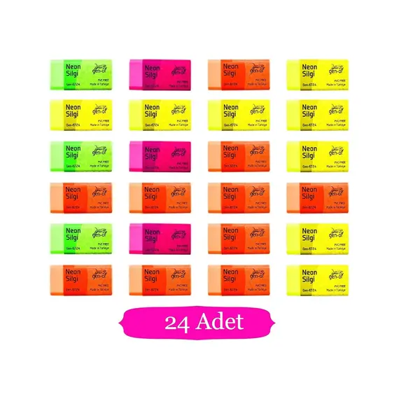 Gen-Of No 24 Pvc Free Orta Boy Neon Silgi 6724 24 Adet