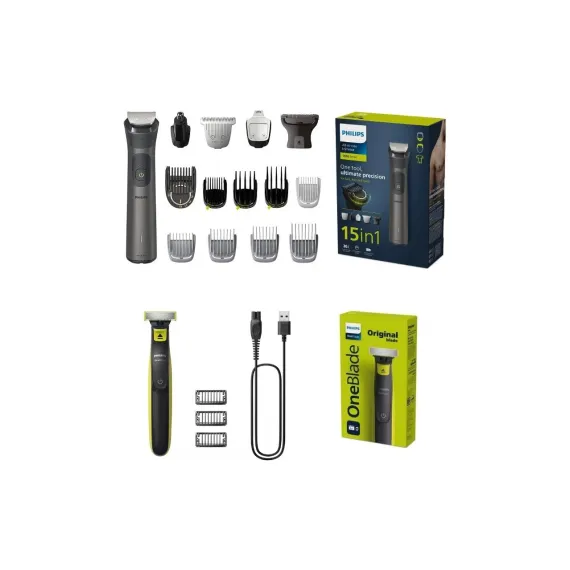 Philips Sıfır Traş, Yüz Saç Vücut Traş ve Erkek Bakım Seti 15 Parça Hepsi Bir Arada Islak ve Kuru Kullanım - Benzersiz Oneblade Teknolojisi