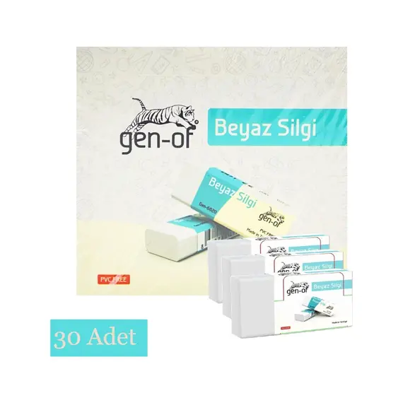 Gen-Of No:30 Küçük Boy Pvc Free Beyaz Silgi (GEN-6830) 30 Adet