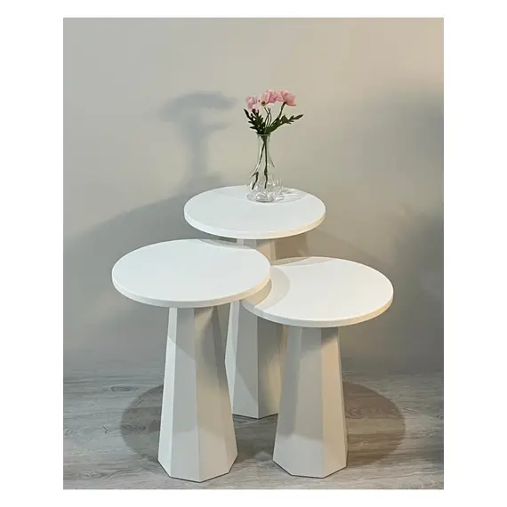 Kupp Design Lilyum Mantar Sehpa Üçlü Set Beyaz (57+52+47 Cm)