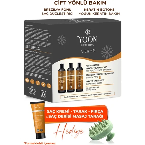 Yoon Brezilya Fönü & Keratin Botox Saçı Düzleştirme İşlemi Sağlayan ve Besleyen Çift Yönlü Yoğun Saç Bakım Seti