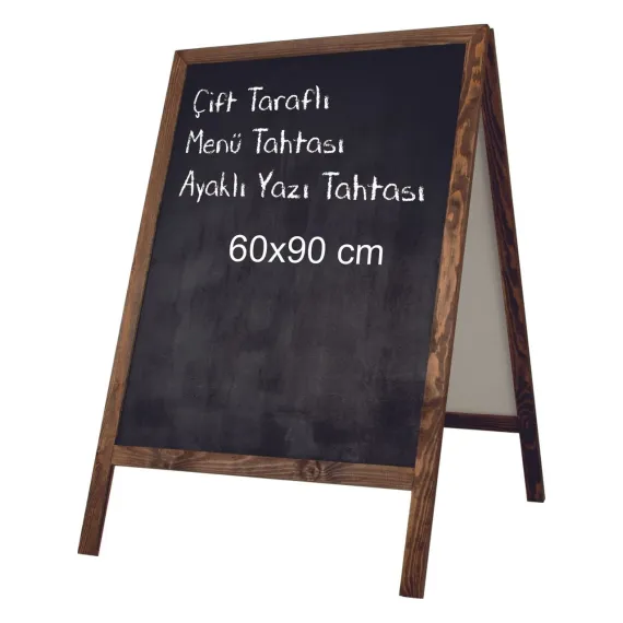  Menü Tahtası, Ayaklı Yazı Tahta, Çift Taraflı Kara Tahta Ahşap Büyük Boy 60X90CM