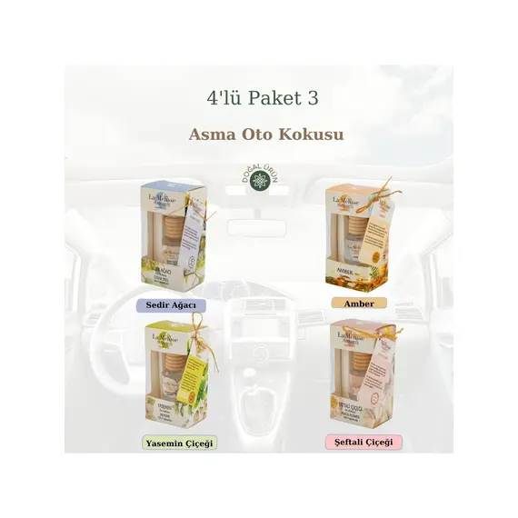  4’lü Doğal Oto Araç Araba Kokusu Parfümü Paket 3 - Ipli Askılı
