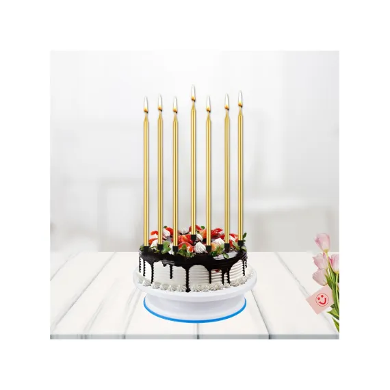 İnce Uzun Altlıklı Pasta Mumu, 20 cm x 7 Adet - Altın