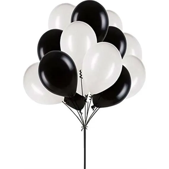 Metalik Balon Siyah Beyaz 10 Adet