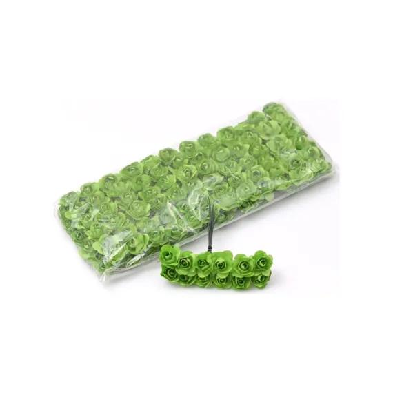 144 Adet 1.5 cm. Mini Kağıt Gül Yapay Çiçek - Yeşil  