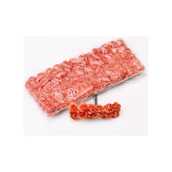 144 Adet 1.5 cm. Mini Kağıt Gül Yapay Çiçek - Turuncu  