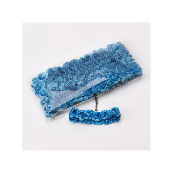 144 Adet 1.5 cm. Mini Kağıt Gül Yapay Çiçek - Mavi  