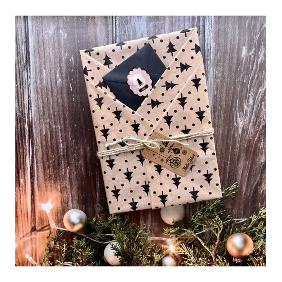 Yılbaşı Çam Desenli Pelur Kağıt , Yılbaşı Hediye Paketi, Pelur Kağıdı, Yeni Yıl Paketleme 10'lu